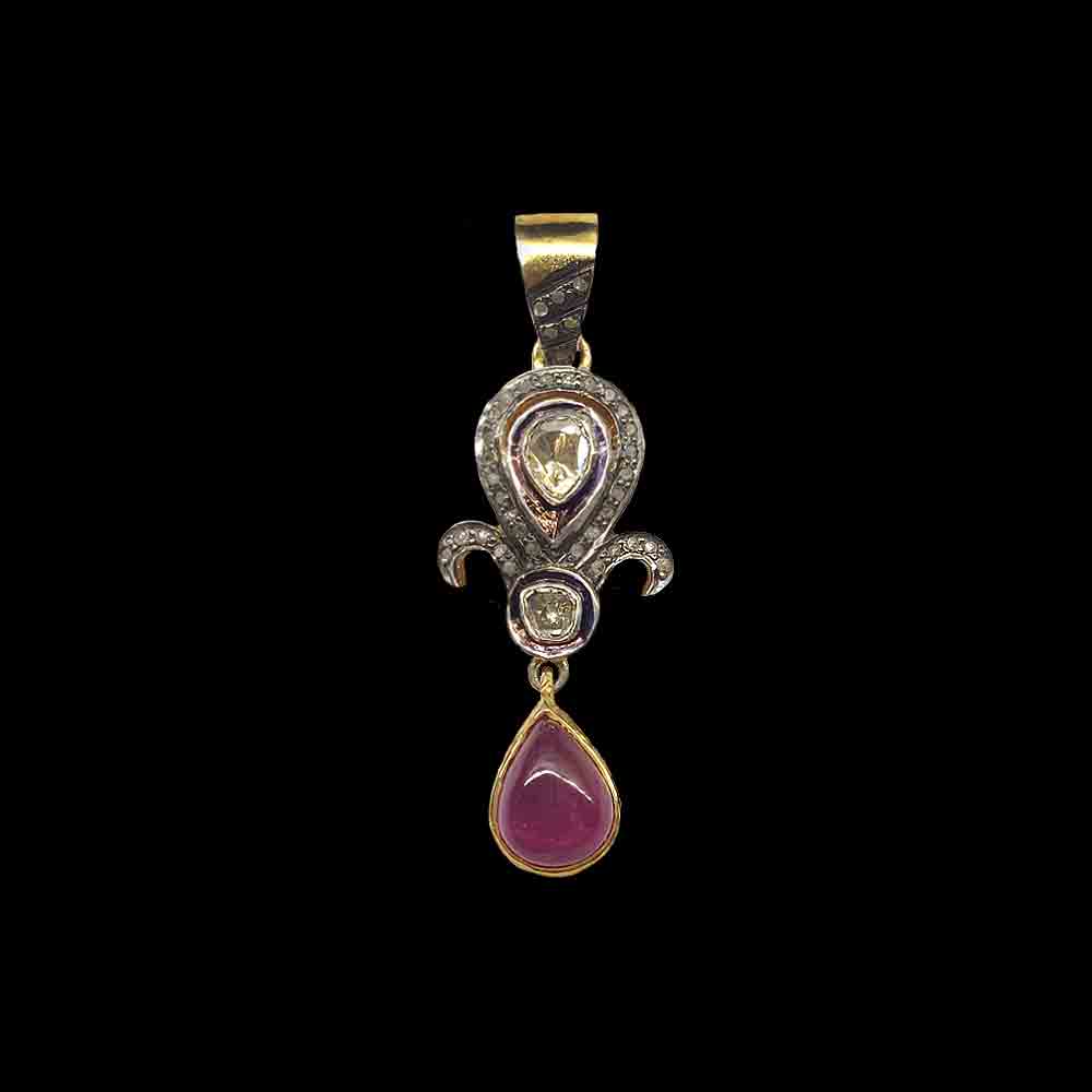 Drop Shaped Ruby Pendant – handcrafted 92.5 sterling silver pendant by My Motifs