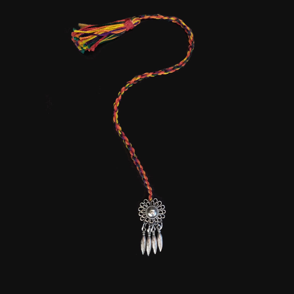 MultiColour Thread Floral Motif Lumba Rakhi – handcrafted 92.5 sterling silver rakhi by My Motifs