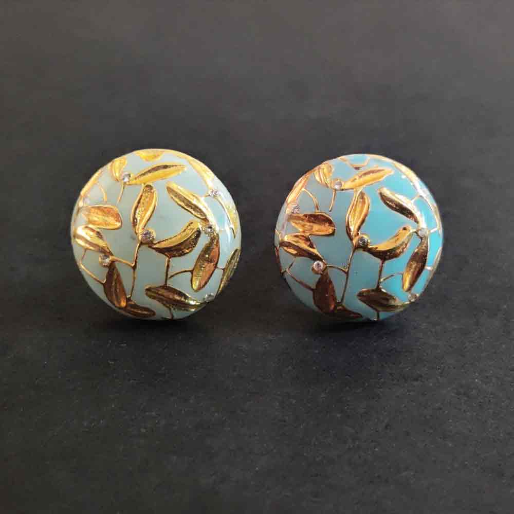 Pastel Blue Button With Gold Work – handcrafted 92.5 sterling silver cufflink buttons by My Motifs