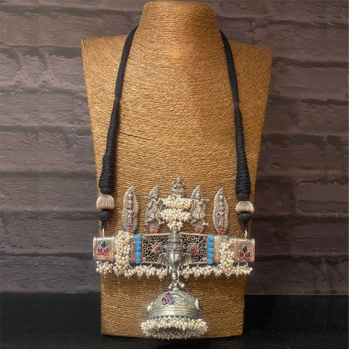 Ganesha Oxidised Haar – handcrafted oxidised 92.5 sterling silver necklace by My Motifs
