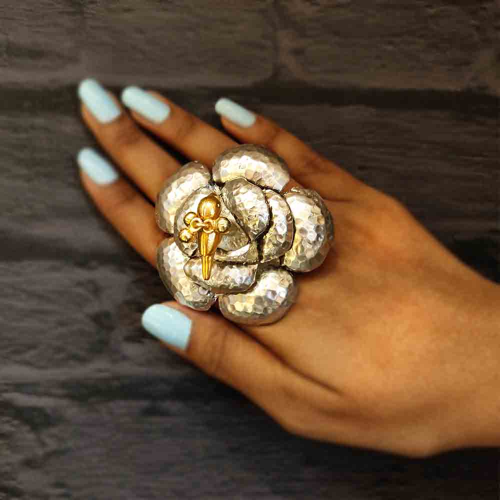 Dual Toned Ring With Bird Motif – handcrafted dual-tone 92.5 sterling silver ring by My Motifs