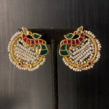 Akur – gold-tone silver stud earrings with freshwater pearls and peacock motifs – My Motifs