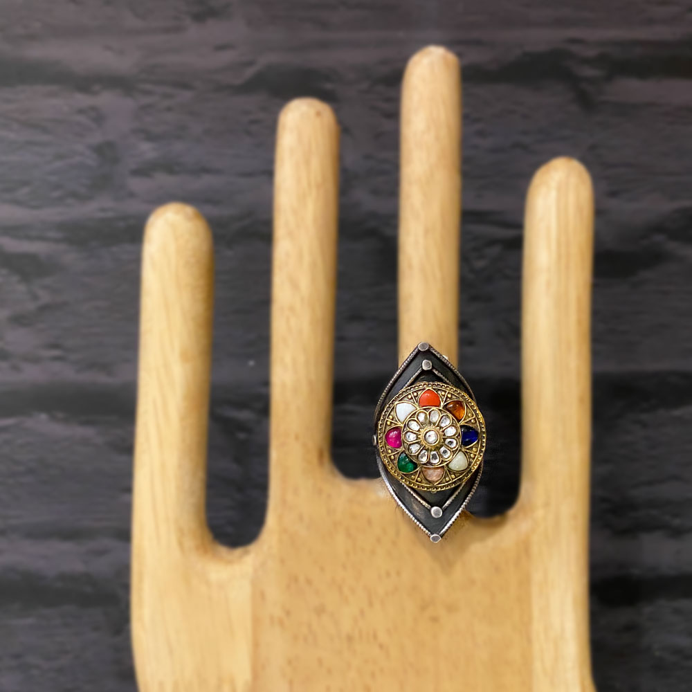 Navratna Ring – handcrafted 92.5 sterling silver ring by My Motifs