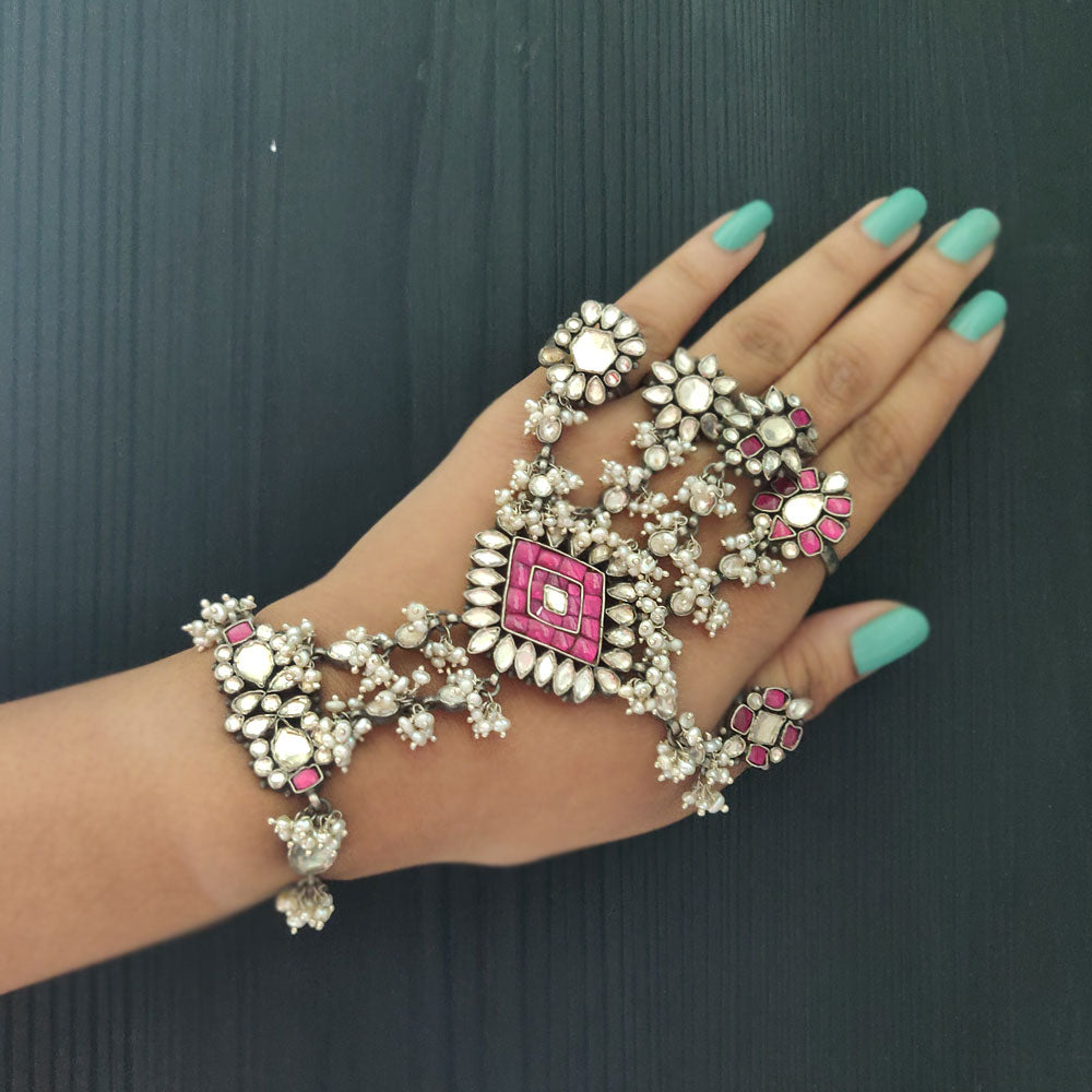 Ruby And Zircon HathPhool – handcrafted 92.5 sterling silver hath phool by My Motifs