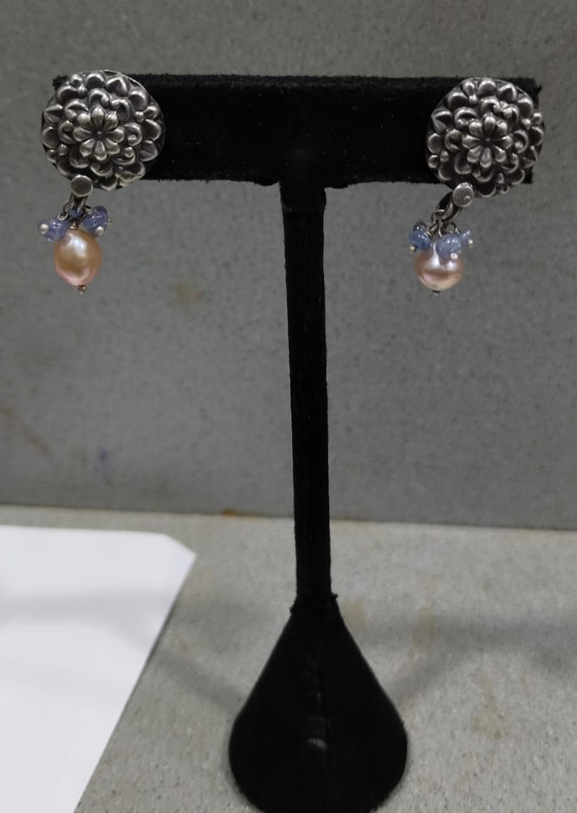 Small Tops – floral stud earrings with small white bead drops – My Motifs