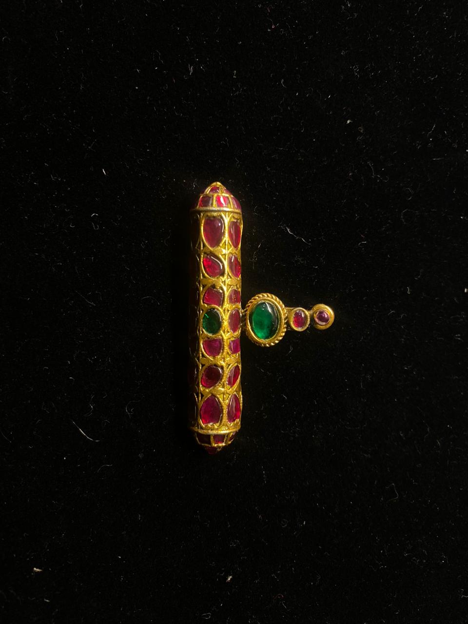 ruby pendant – bar-shaped pendant with red and green accents and a side loop – My Motifs