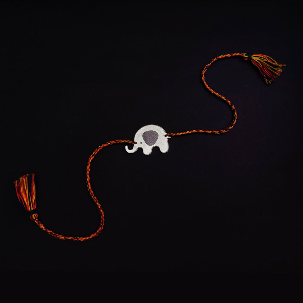 Multicolour Elephant Coin Rakhi – handcrafted 92.5 sterling silver rakhi by My Motifs