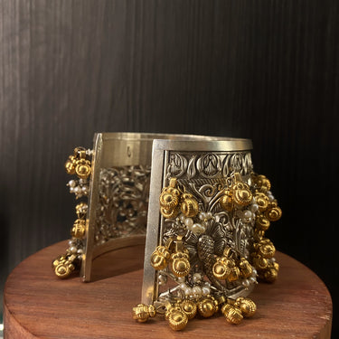 Dual Tone Kada With Ghungroo – handcrafted dual-tone 92.5 sterling silver kada by My Motifs, view 2
