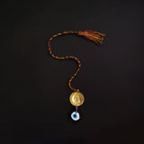 Multicolour Thread Gold Coin Lumba Rakhi – handcrafted 92.5 sterling silver rakhi by My Motifs