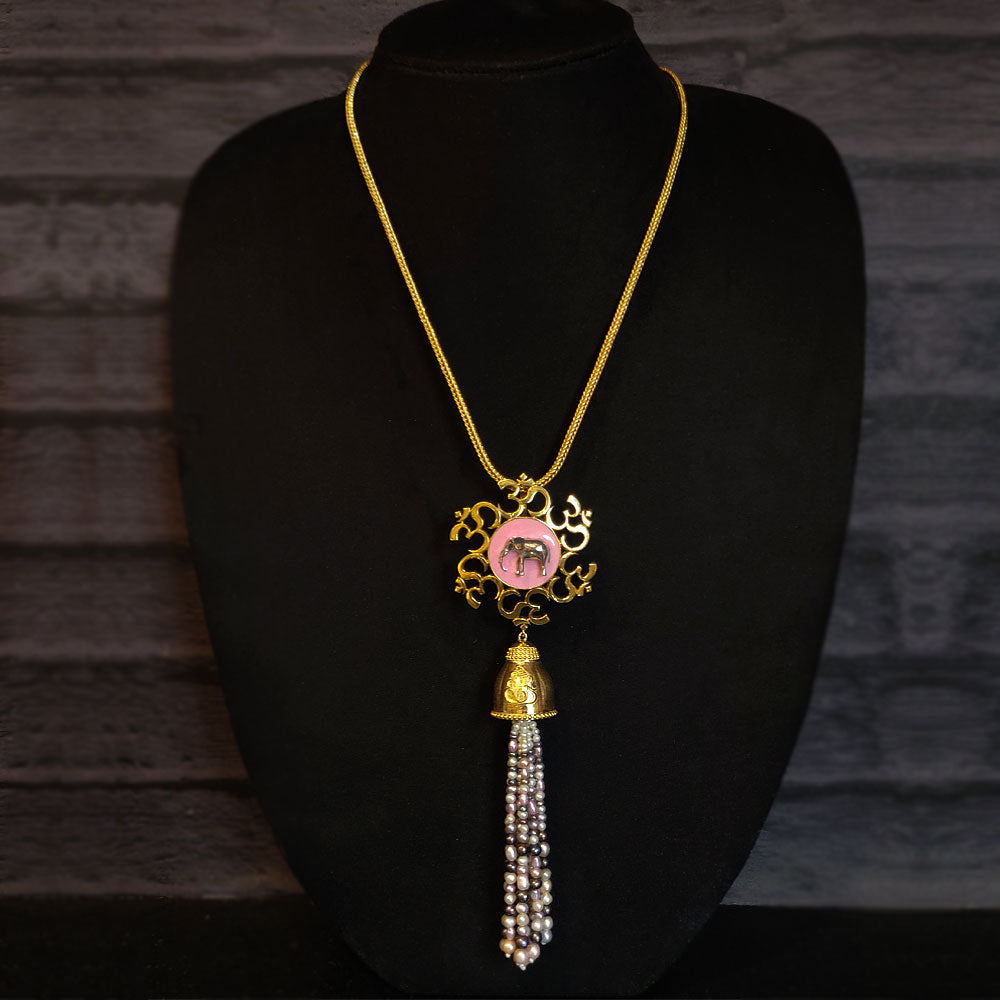 Shri Ganesha Pendant Necklace With Tassels – handcrafted 92.5 sterling silver necklace by My Motifs