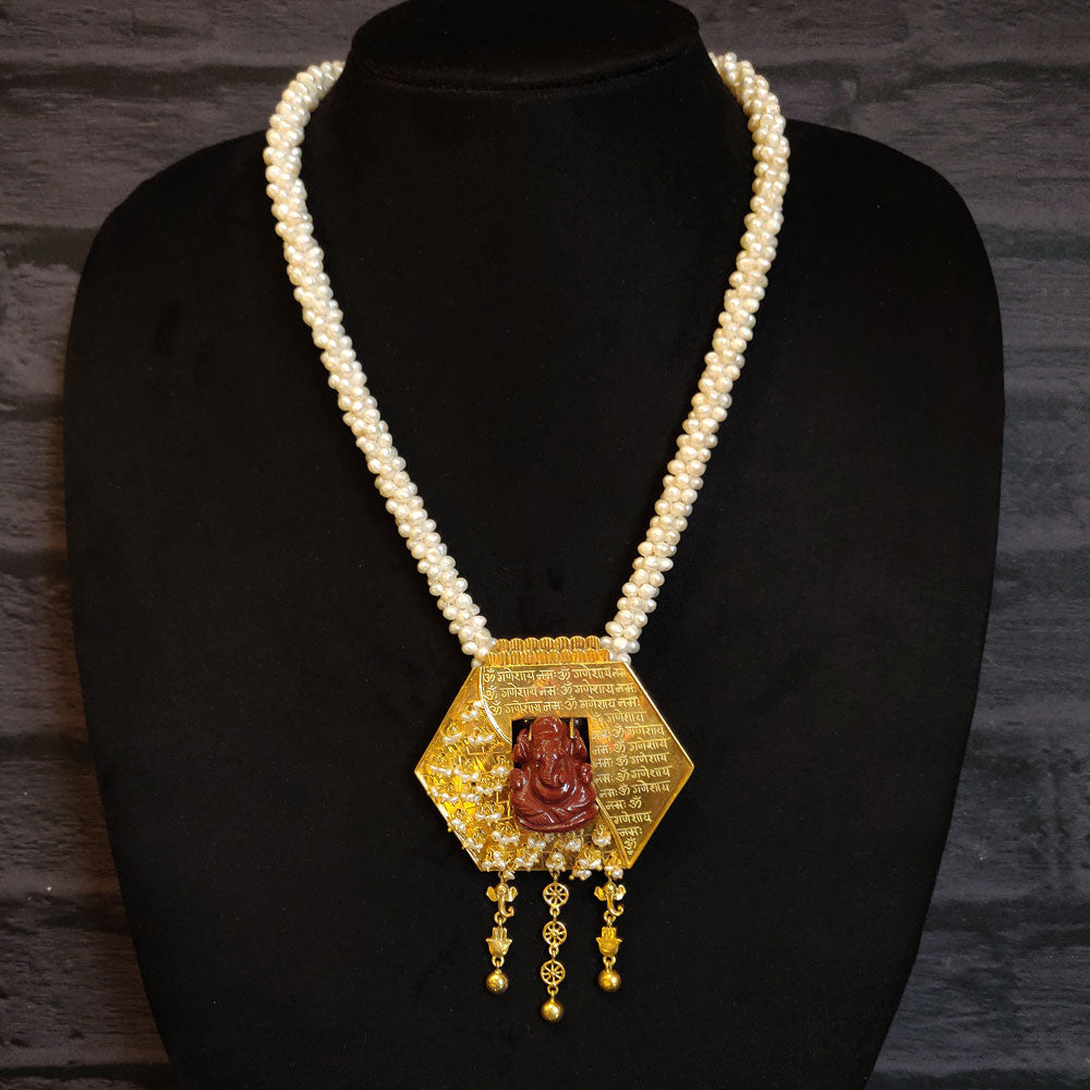 Shri Ganesha Pendant Pearl Necklace – handcrafted 92.5 sterling silver necklace by My Motifs