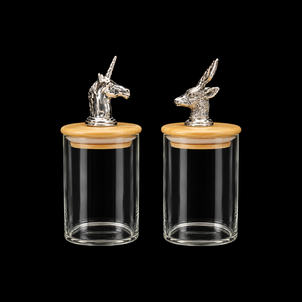 Evara – glass jars with wooden lids and 925 silver animal motifs by My Motifs