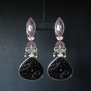 Black Lapis Stone Drop Earrings