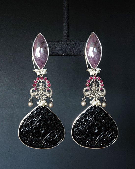 Black Lapis Stone Drop Earrings