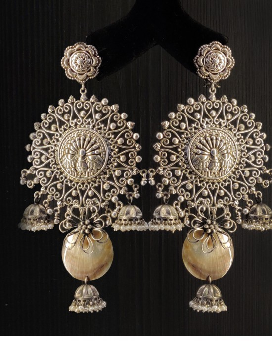 Oversized Silver Chandbalis With Pearls