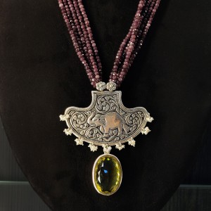 Purple Beaded Necklace with Elephant Pendant