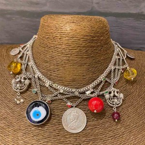 Multilayer Silver Chain Necklace With Different Charms