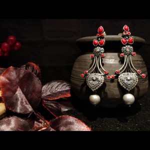 Bohemian Antique Silver Coral Earrings