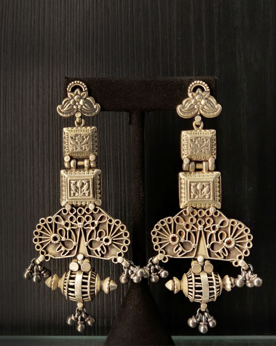 Intricate Geometric Silver Earrings