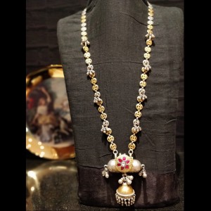 Silver And Gold Taveez Jhumka Necklace