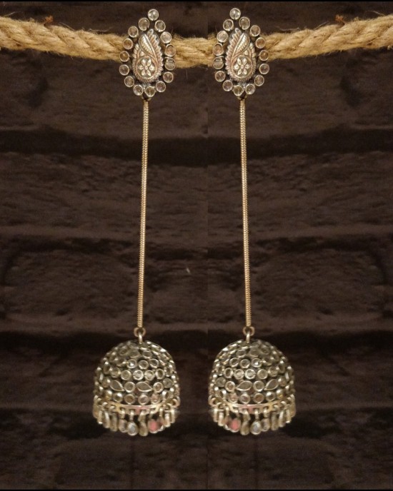 Pan Studded Long Drop Jhumkas