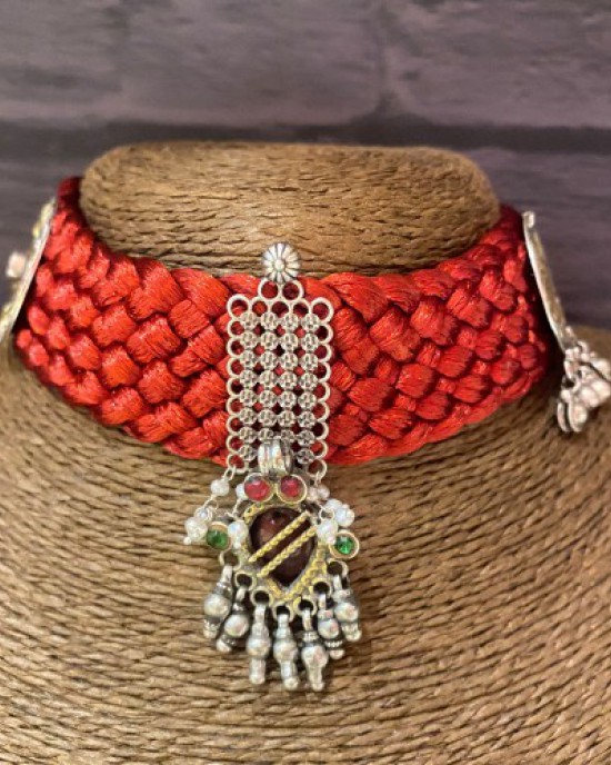 Dual Tone Red Thread Boho Choker