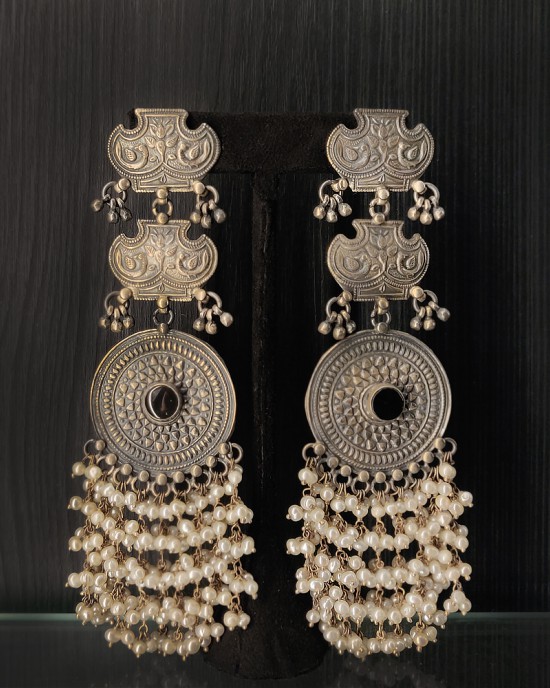 Long Antique Bohemian Tribal Design Earrings.