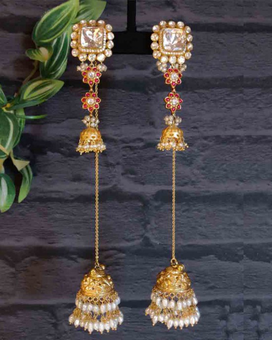 Kundan Studs With Jhumka Drops