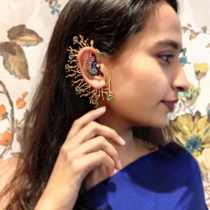 Intricately Carved Peacock Ear-Cuff