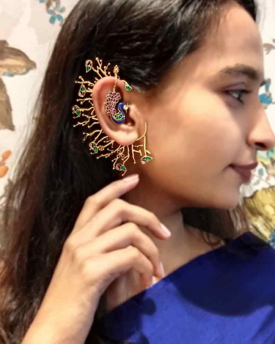 Intricately Carved Peacock Ear-Cuff