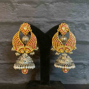 Dual Toned Fish Jhumkas With Pink Stones