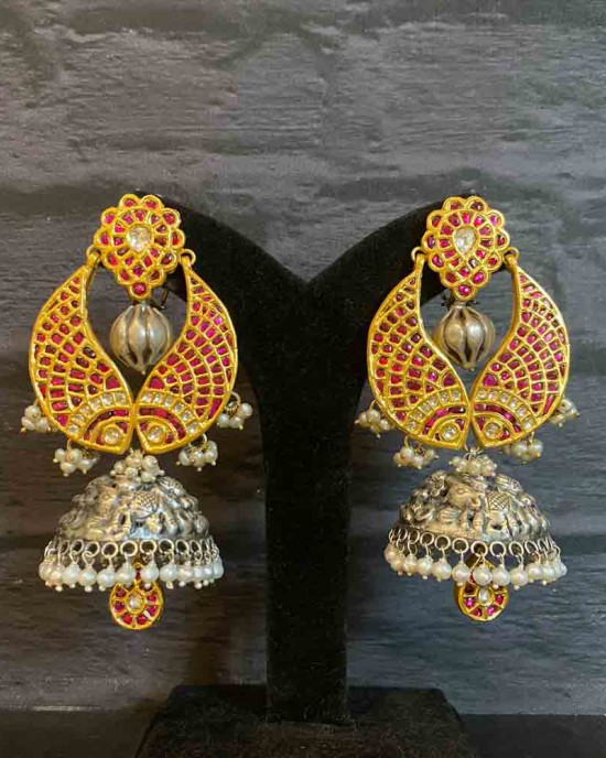 Dual Toned Fish Jhumkas With Pink Stones