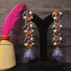 Multicolored Stones Jhumka Danglers