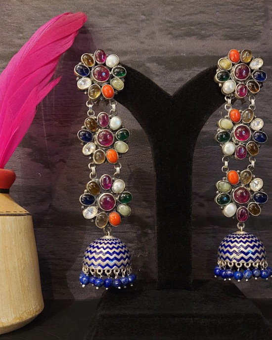 Multicolored Stones Jhumka Danglers