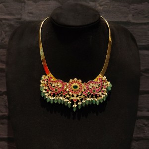 Gold Plated Necklace With Kundan And Contrasting Stones