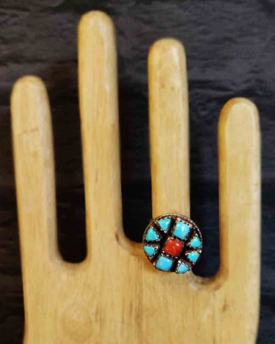 Contrasting Clustered Orange And Blue Stone Ring