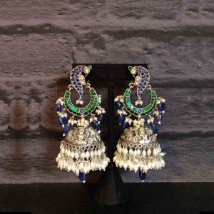 Blue And Green Contrasting Pearl Jhumka