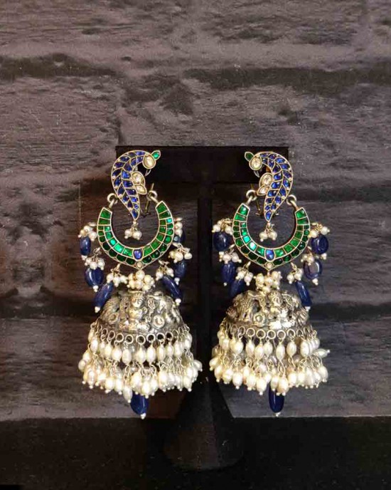 Blue And Green Contrasting Pearl Jhumka