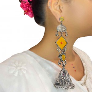 Yellow Diamond Shaped Dangling Earrings