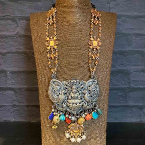 Dual Toned Goddess Necklace With Colourful Stones