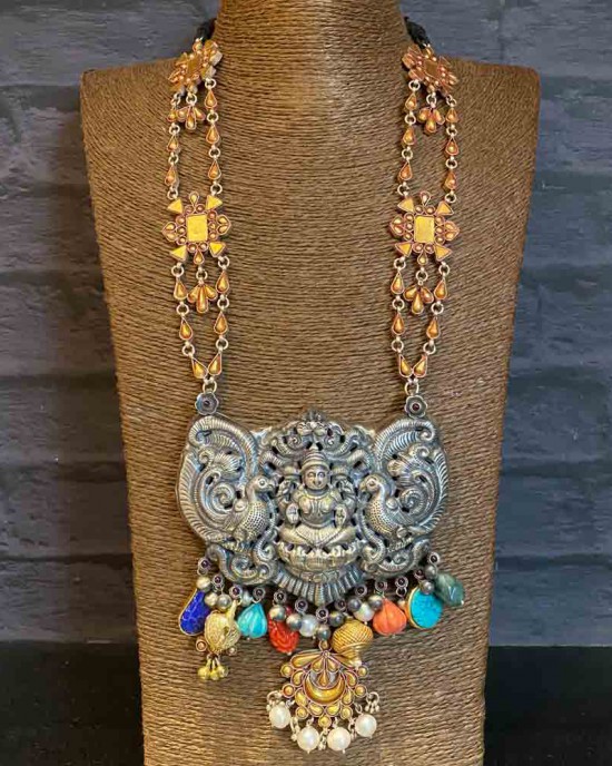 Dual Toned Goddess Necklace With Colourful Stones