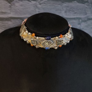 Multicolour Boho Choker With Silver Motifs