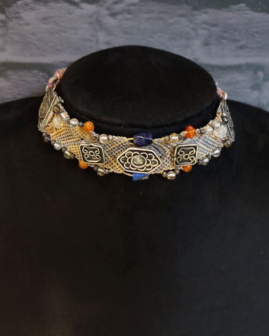 Multicolour Boho Choker With Silver Motifs