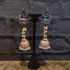 Long Earrings With Pink Jhumkas