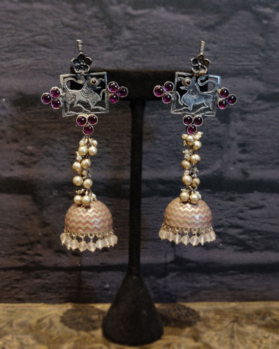 Long Earrings With Pink Jhumkas