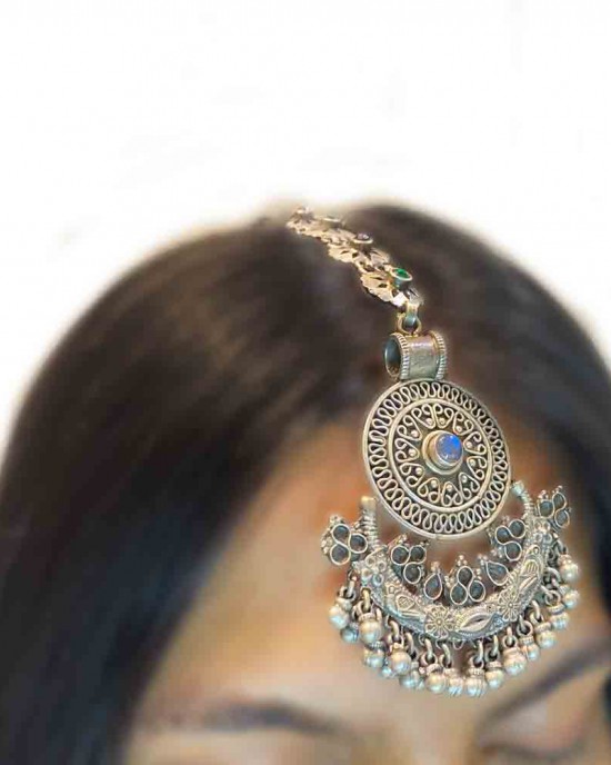 Oxidised Silver Mangtika With Ghungroo