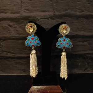 Stardust Pearl Tassel Sky Blue Earrings