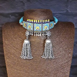 Bohemian Pastel Blue Choker With Tassels