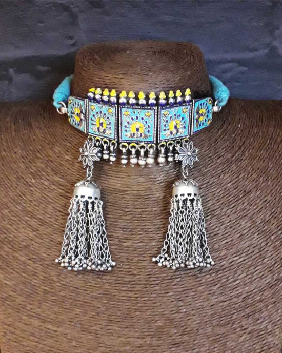 Bohemian Pastel Blue Choker With Tassels