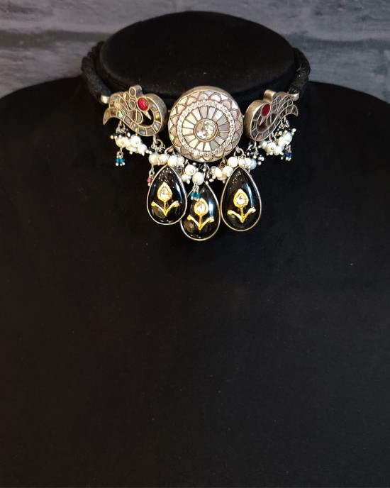 Unique Morni Choker With Black Drop Stones